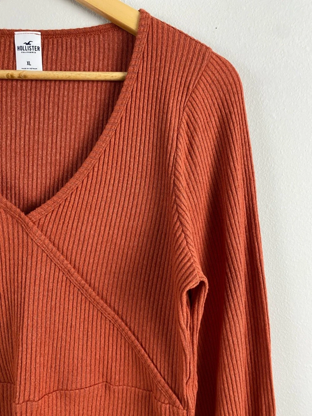 Hollister Ribbed Knit Long Sleeve Top/Tee | V Neck | Rust - Picture 10 of 14